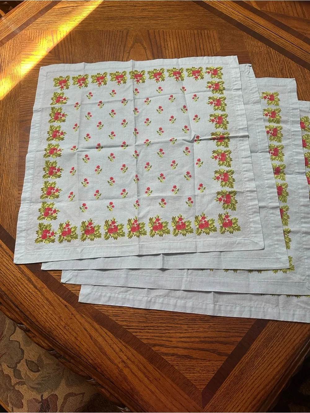 Light Blue Floral Cotton Dinner Napkins - Set of 4